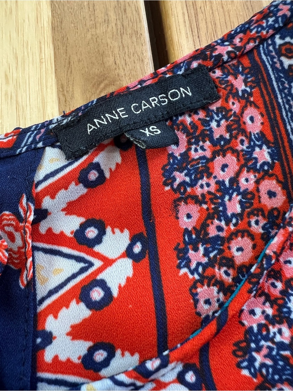 Anne Carson XS Boho Sleeveless Floral Border Print Tank Top Navy Orange - Picture 6 of 11